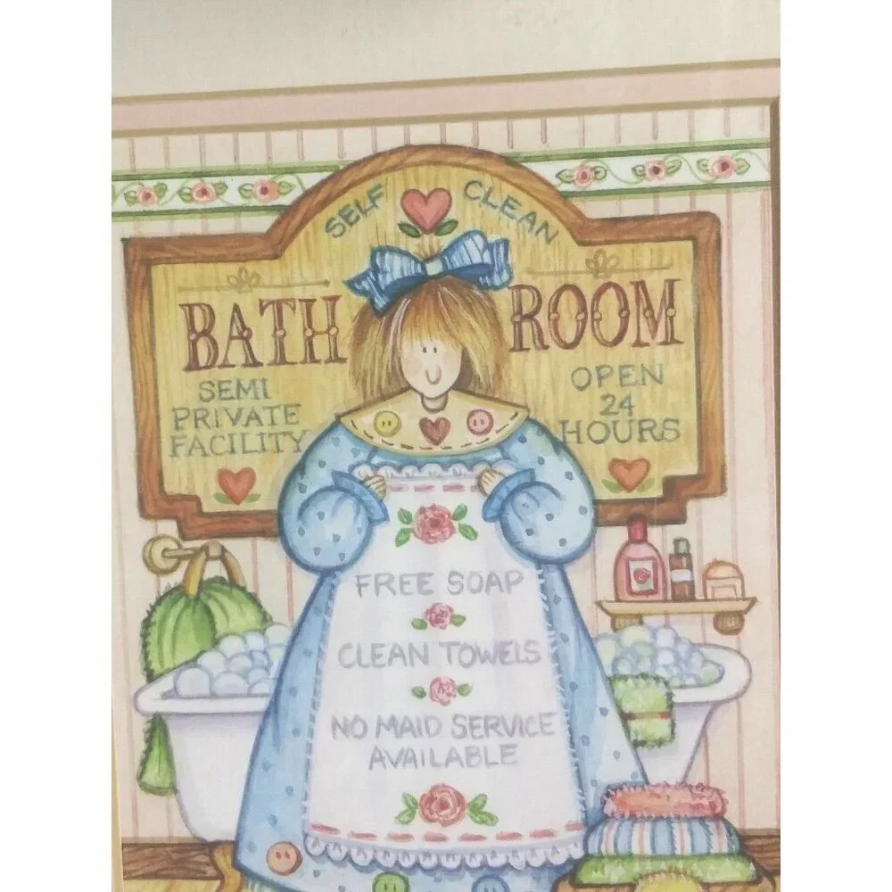 Debra Jordan Bryan Bathroom Angel Framed Matted Print gold ornate frame 11.75 in